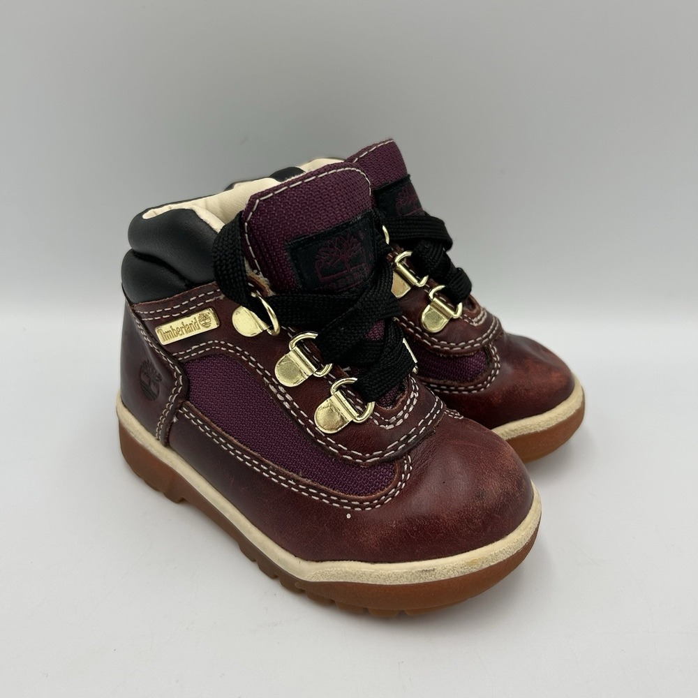 Timberland Toddler Boys Size 6.5 Burgundy Leather Lace‎ Up Field Boots